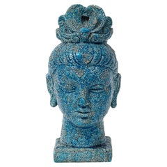 Aldo Londi Bitossi Kwan Yin Buddha, Ceramic, Cinese Blue