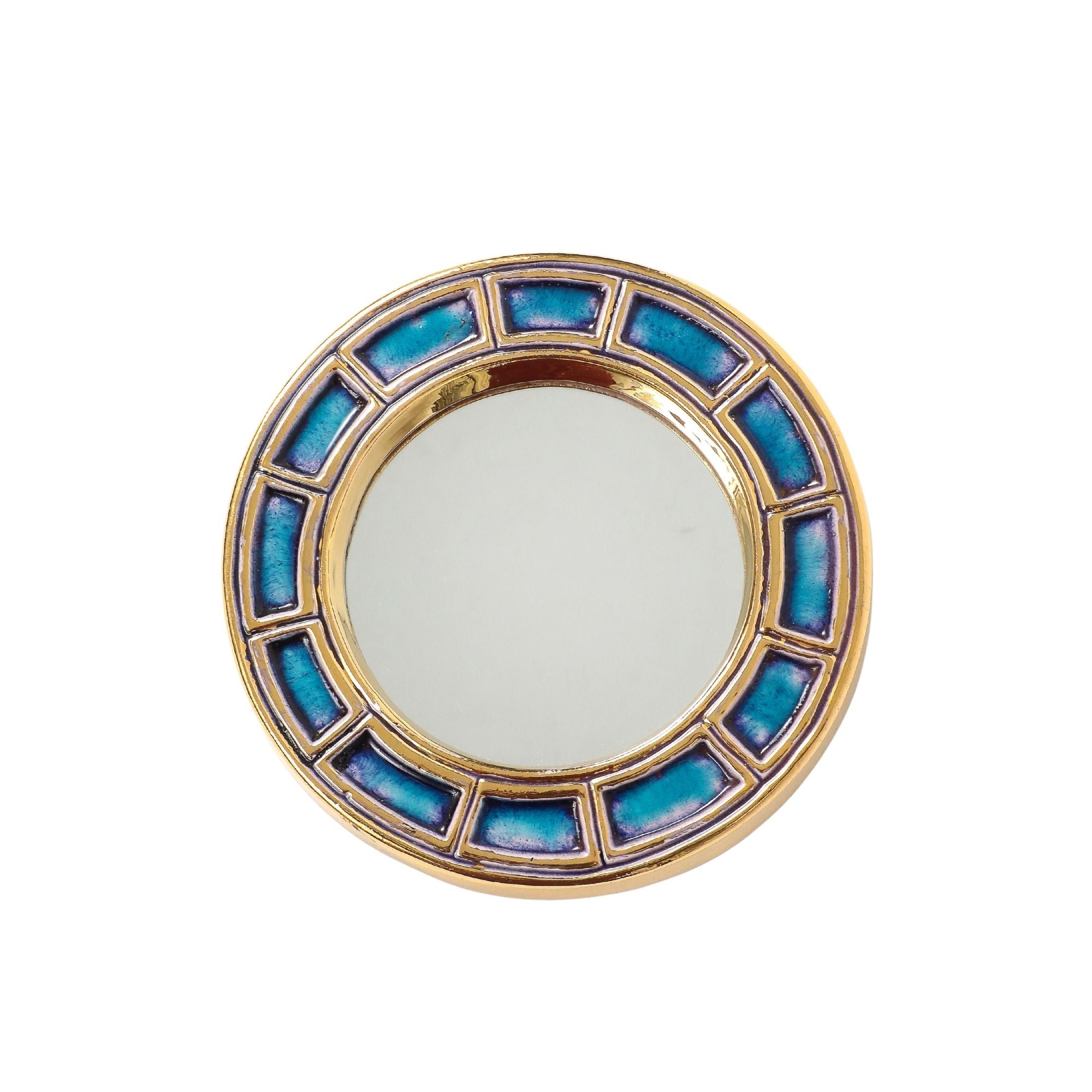 1970s François Lembo Ceramic Mirror, Geometric Decoration, Signed For Sale