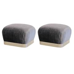 Karl Springer Soufflé Chrome Upholstery Pair Ottomans USA 1970's