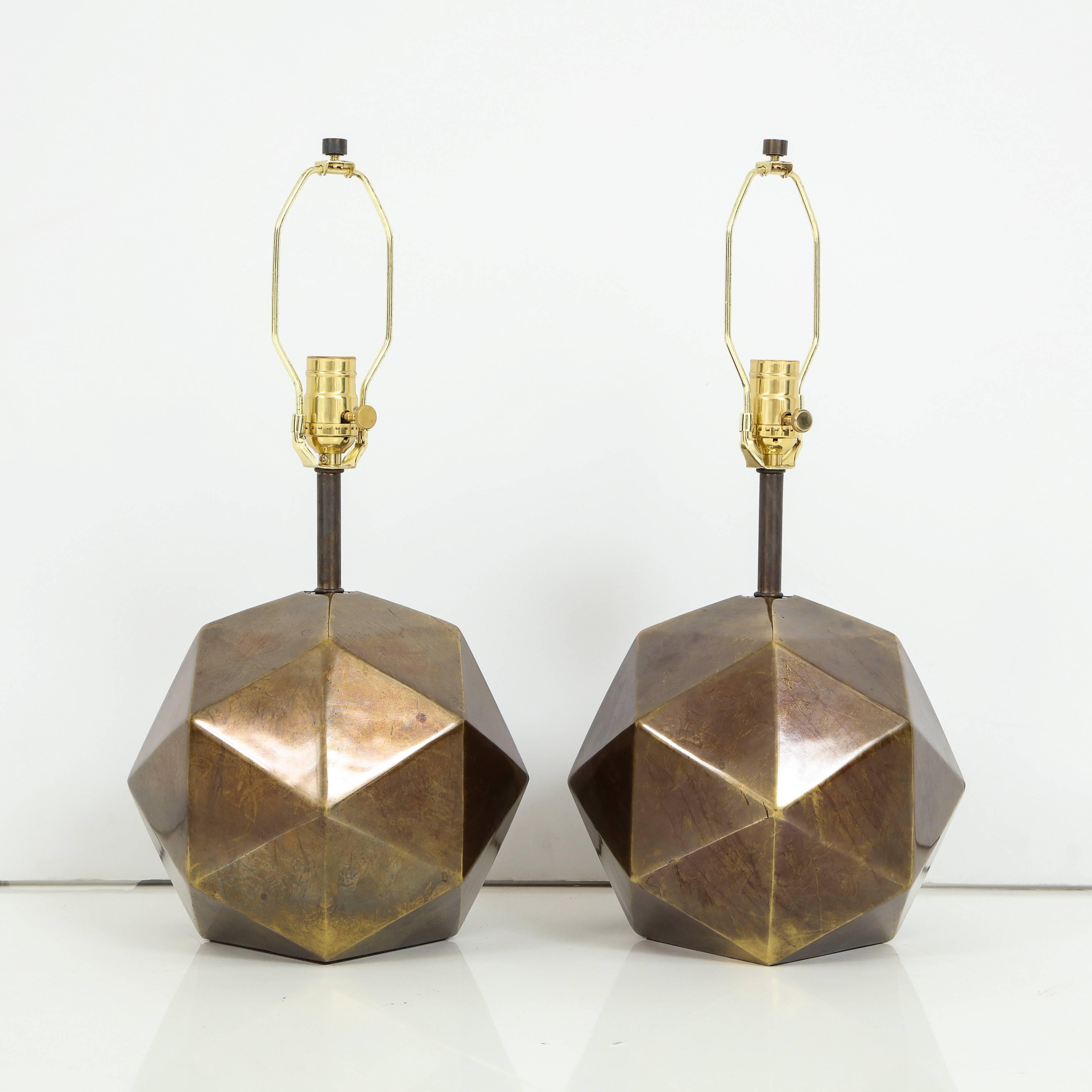 Plated Bronze Faceted Westwood Lamps, Signed