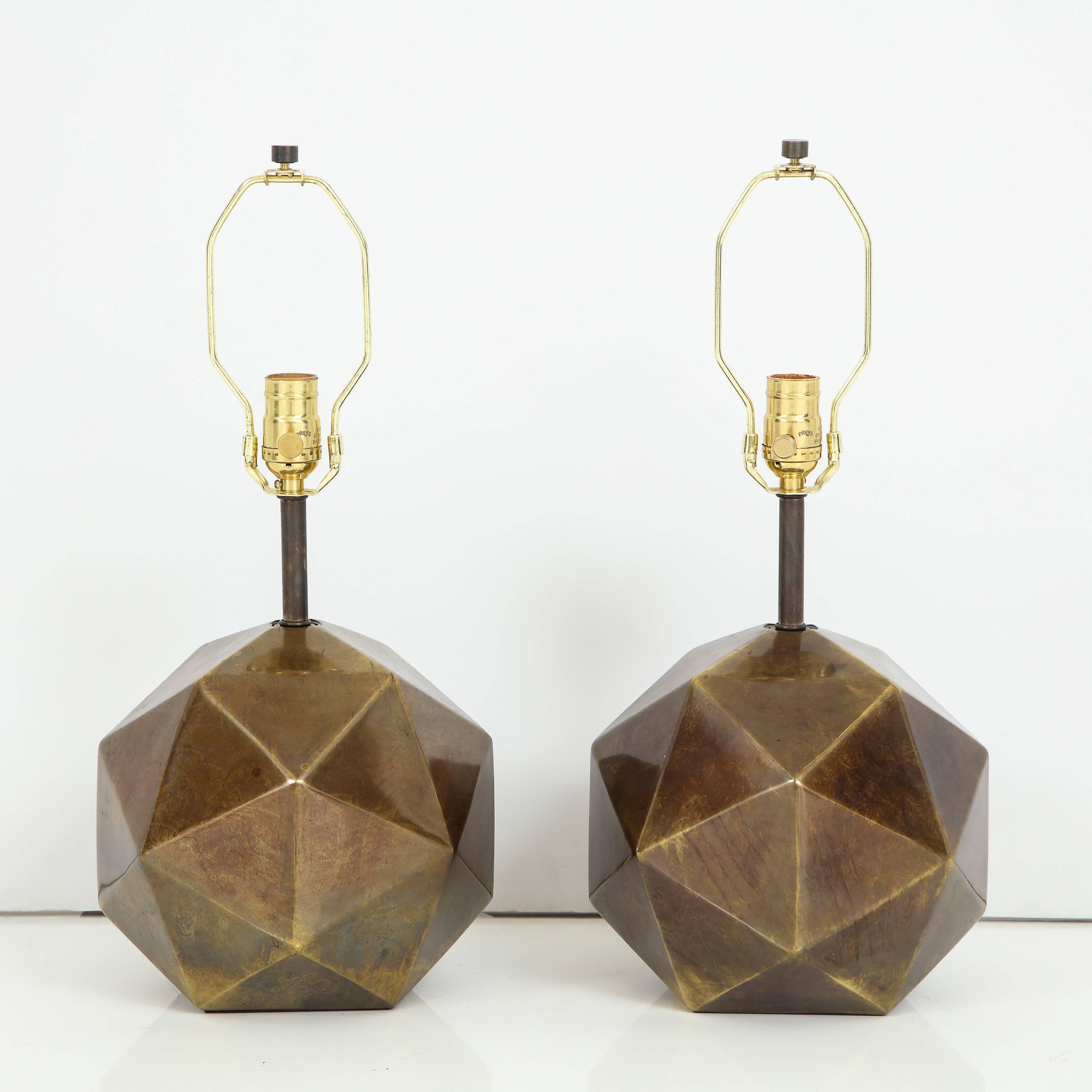 American Bronze Faceted Westwood Lamps, Signed
