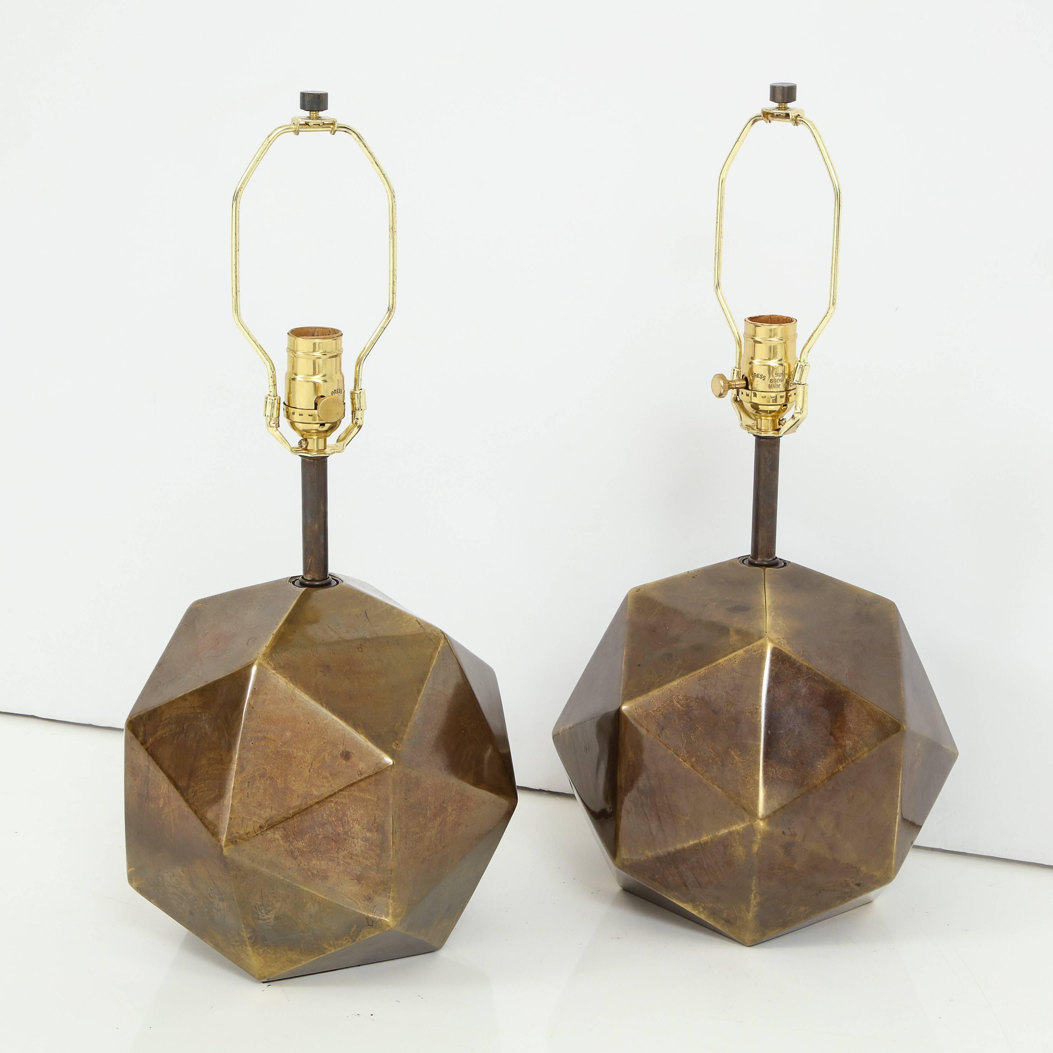 Bronze Faceted Westwood Lamps, Signed In Good Condition In New York, NY