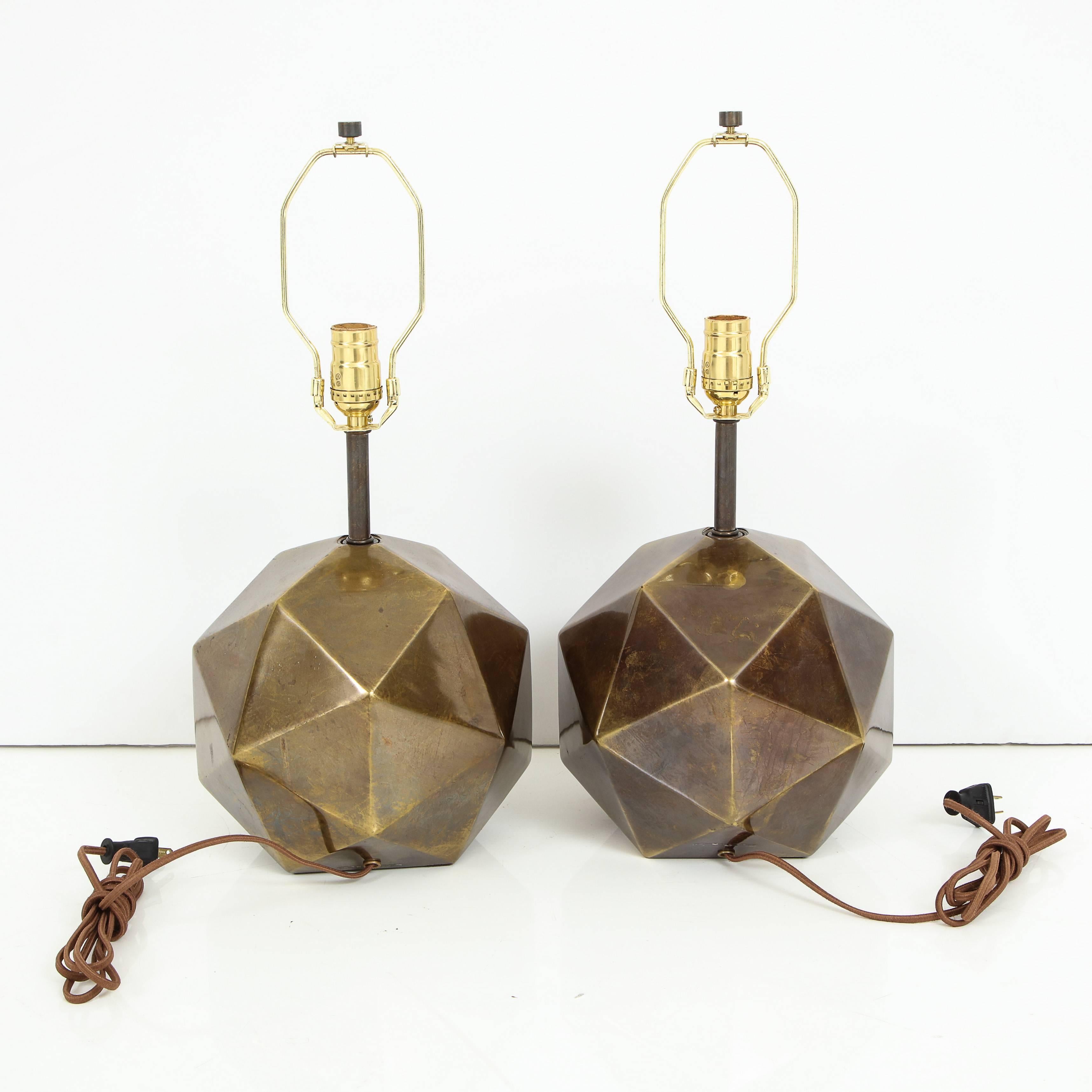 Bronze Faceted Westwood Lamps, Signed 1