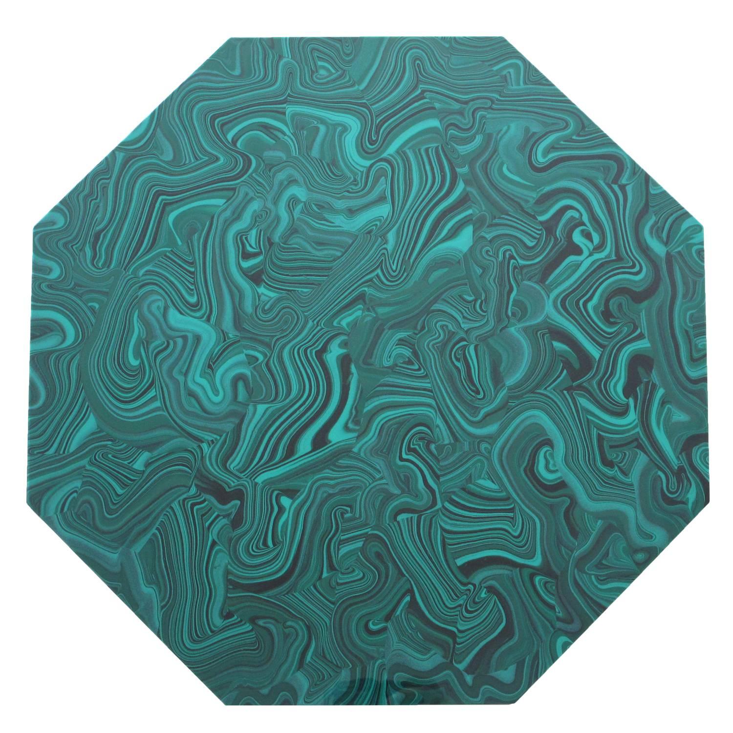 Set of Six Faux Malachite Placemats by Imperial Stone of New York. Octagonal acrylic placemats with felt backs. Retains manufacture's label on verso.