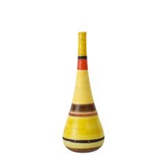 Guido Gambone Ceramic Vase Yellow Orange Brown Stripes Signed, Italy, 1950s