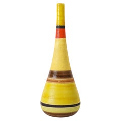 Guido Gambone Ceramic Vase Yellow Orange Brown Stripes Signed, Italy, 1950s