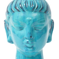 Aldo Londi per Bitossi: scultura della testa di Kwan Yin (Guanyin), smaltata in turchese ciano