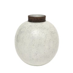 Jarrón «Ball» de Aldo Londi Raymor Bitossi, cerámica, blanco, marrón, firmado, Italia, década de 1960
