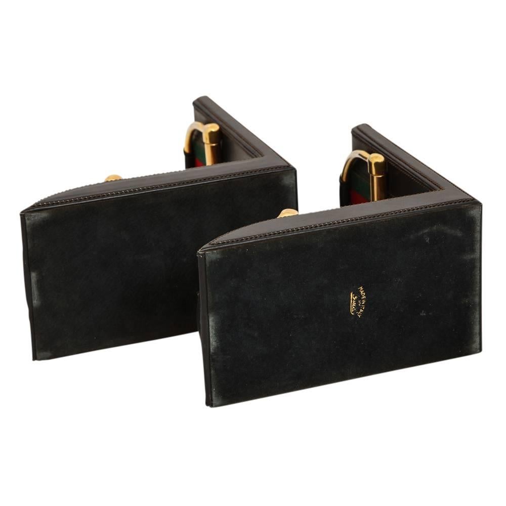 Gucci Horsebit Leather and Brass Bookends Signed Italy 1970's 1