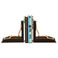 Gucci Horsebit Leather and Brass Bookends Signed Italy 1970's