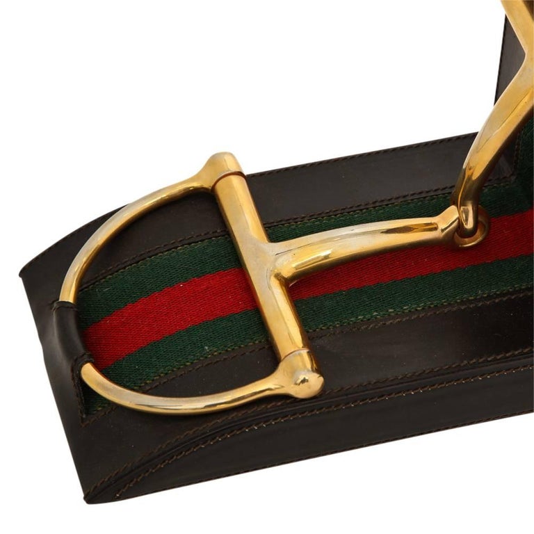 Gucci Horsebit Leather and Brass Bookends Signed Italy 1970's at 1stDibs