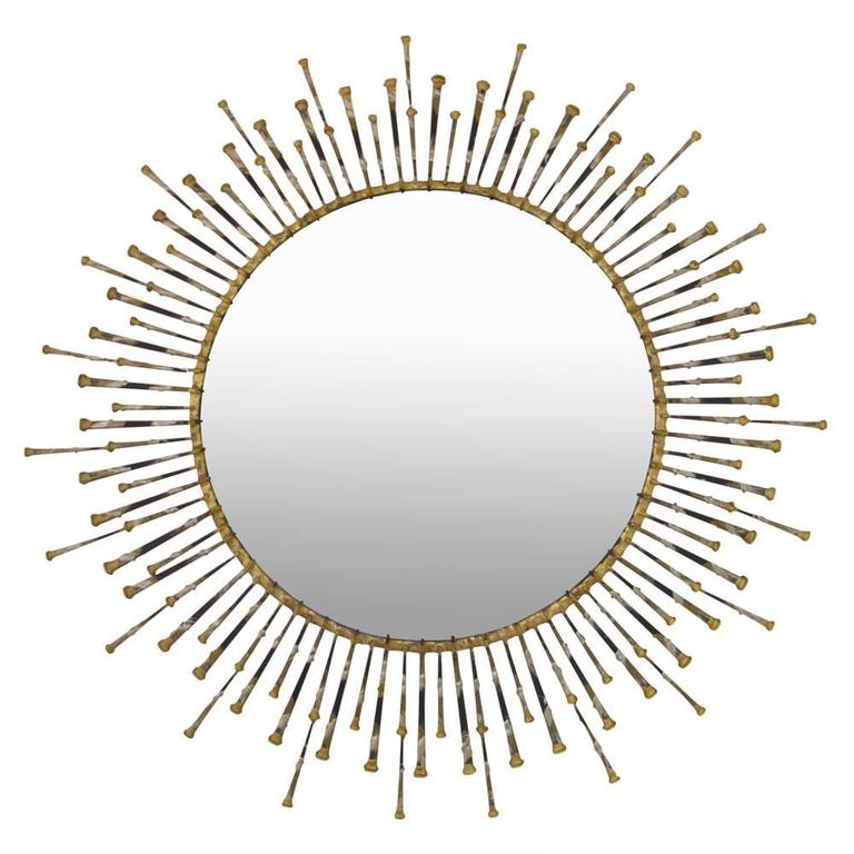 C. Jere Mirror Spikes Gold Silver Nails Starburst Sun Signed USA 1970's at 1stdibs