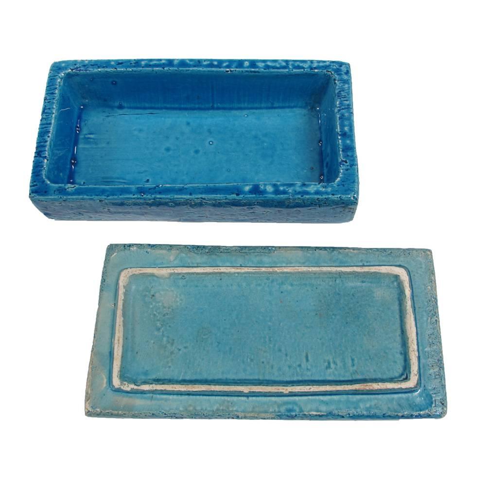 Mid-Century Modern Aldo Londi Bitossi Ceramic Lidded Box Gold and Rimini Blue, Italy, 1960s