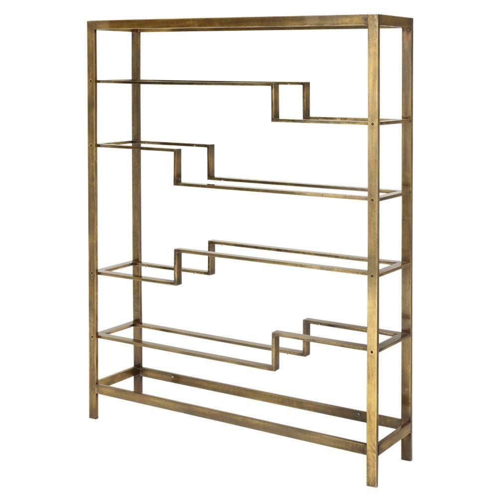 Mid-Century Modern Etagere Bronzed Toned Steel and Glass by Baker, USA, 1970s