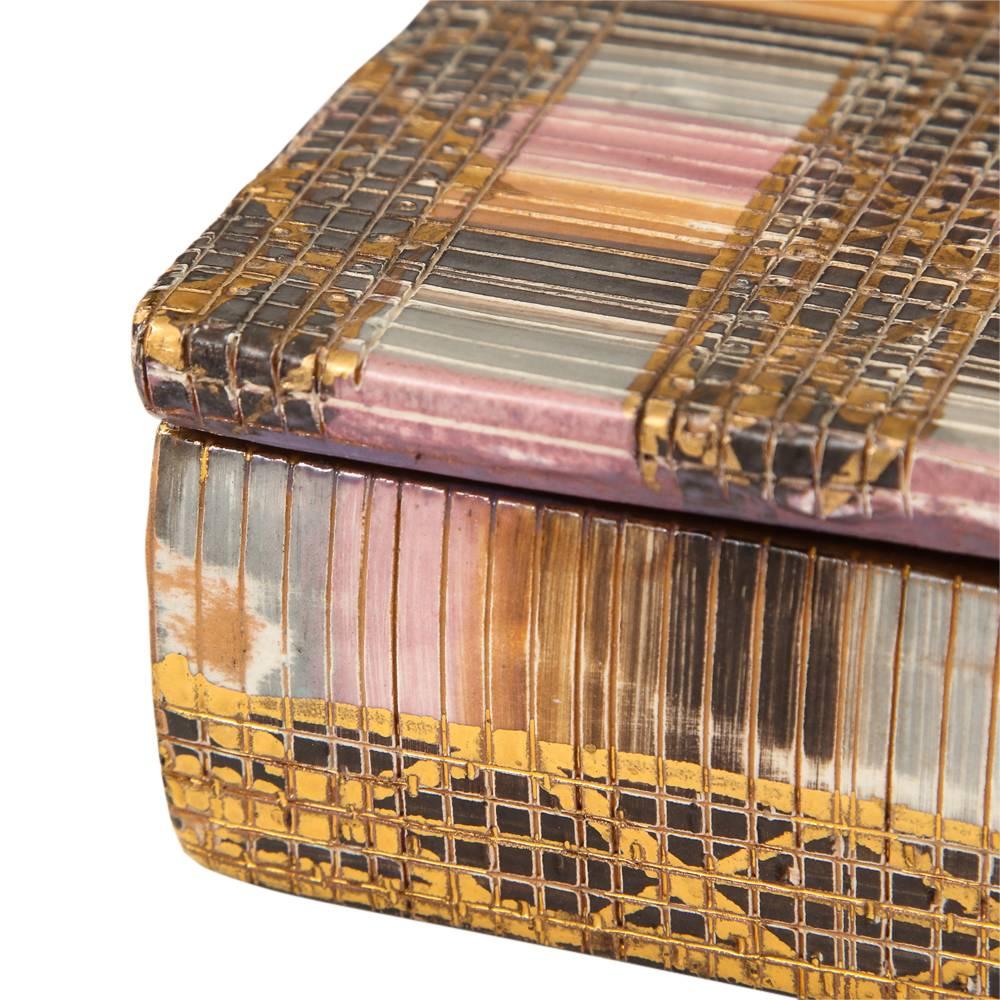 Bitossi Raymor Ceramic Seta Gold Magenta Lidded Box Londi Signed, Italy, 1960s In Good Condition In New York, NY