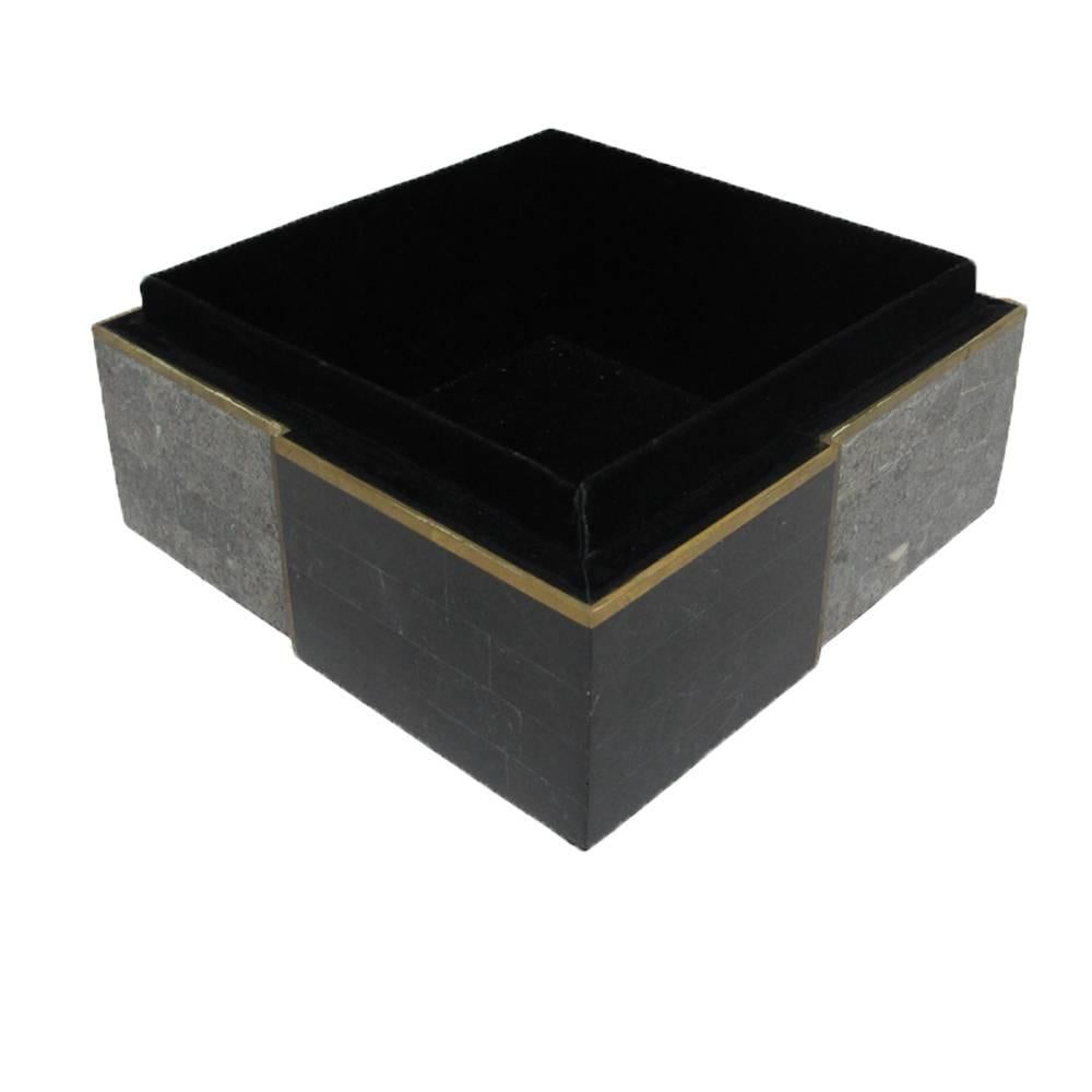 Late 20th Century Stone and Brass Box Geometric Postmodern, USA, 1980s