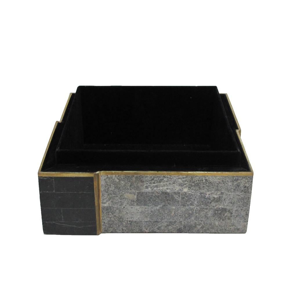 Stone and Brass Box Geometric Postmodern, USA, 1980s 1