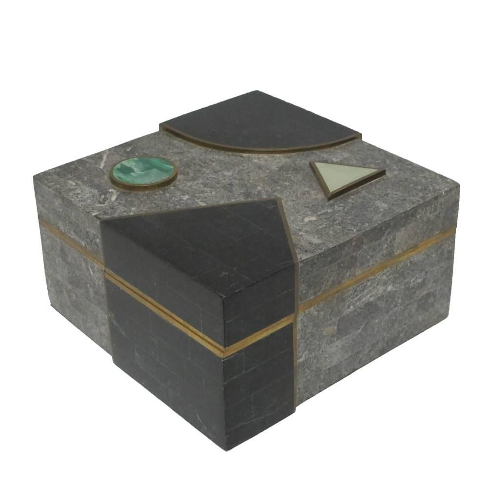 Post-Modern Stone and Brass Box Geometric Postmodern, USA, 1980s