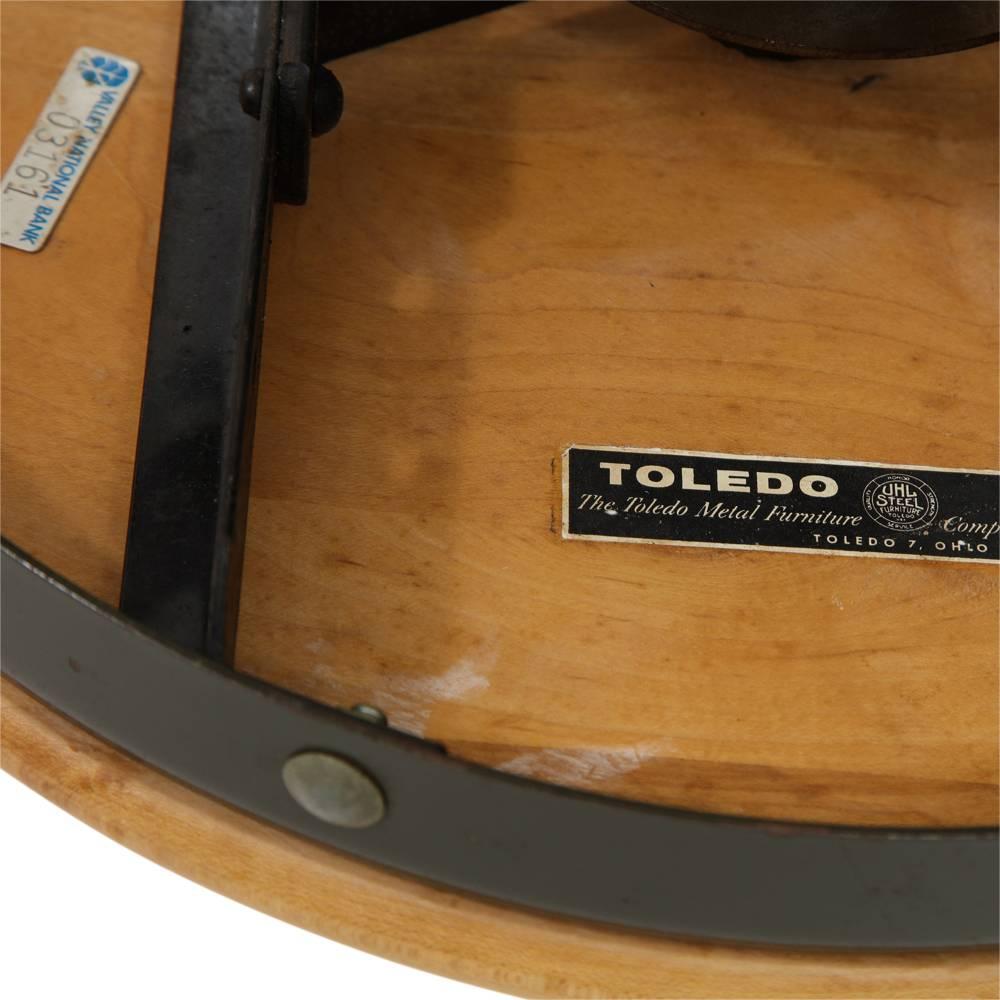 Toledo Stool, Adjustable Swivel, Maple Wood and Painted Steel, Signed 3