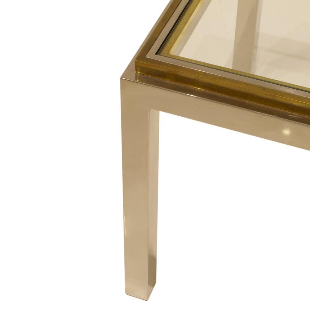 Jean Charles Side Table Square Brass, Chrome and Glass Signed France, 1970s In Good Condition In New York, NY