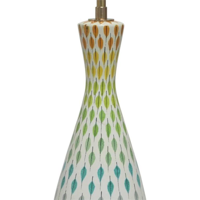 Londi Bitossi Italian Ceramic Table Lamps Pair Feather Multi Color Glazed Londi Bitossi Italian Ceramic Table Lamps Pair Feather Multi Color Signed 1950s For