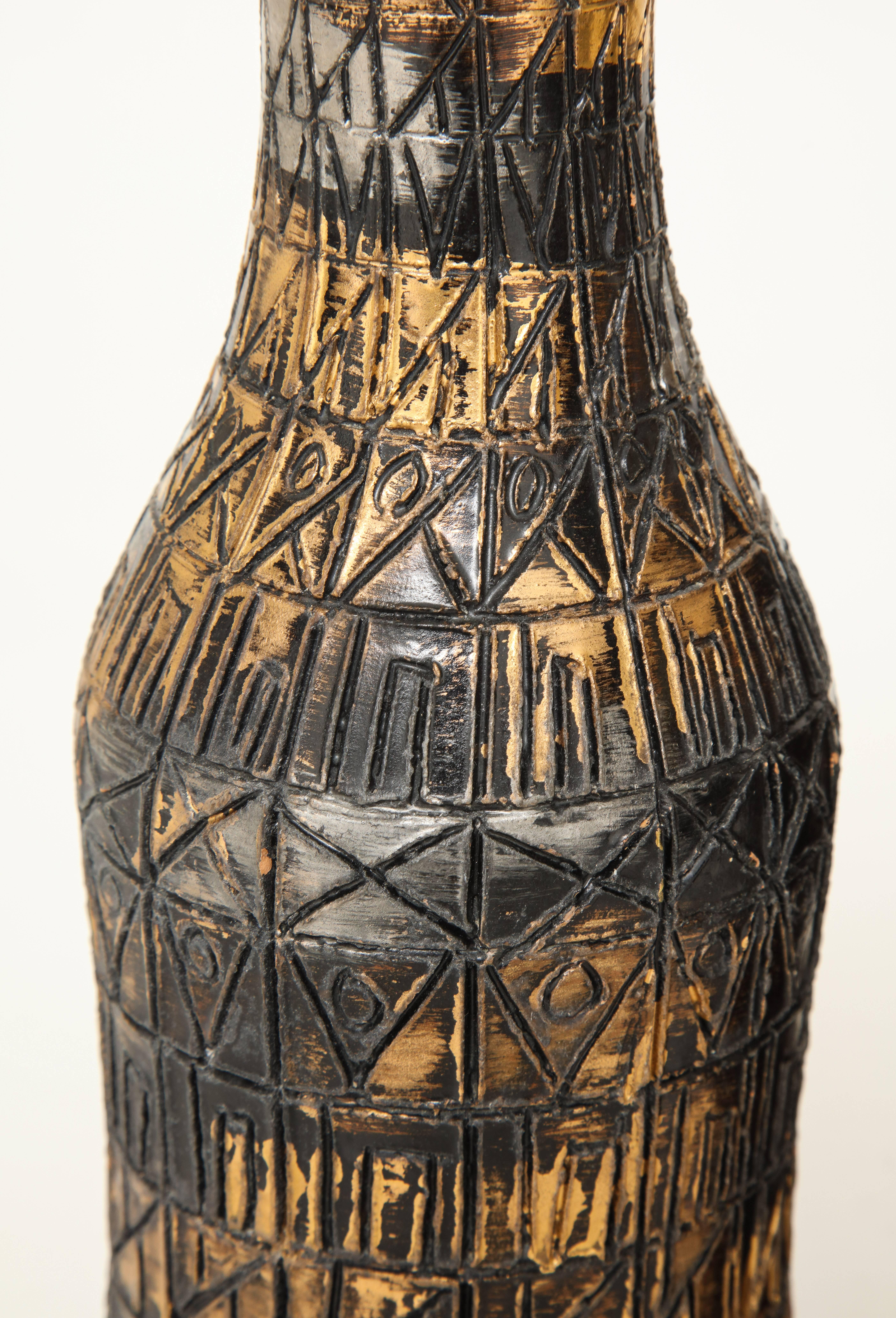 Raymor Vases, Ceramic, Sgraffito, Gold, Silver, Bronze, Signed In Good Condition For Sale In New York, NY