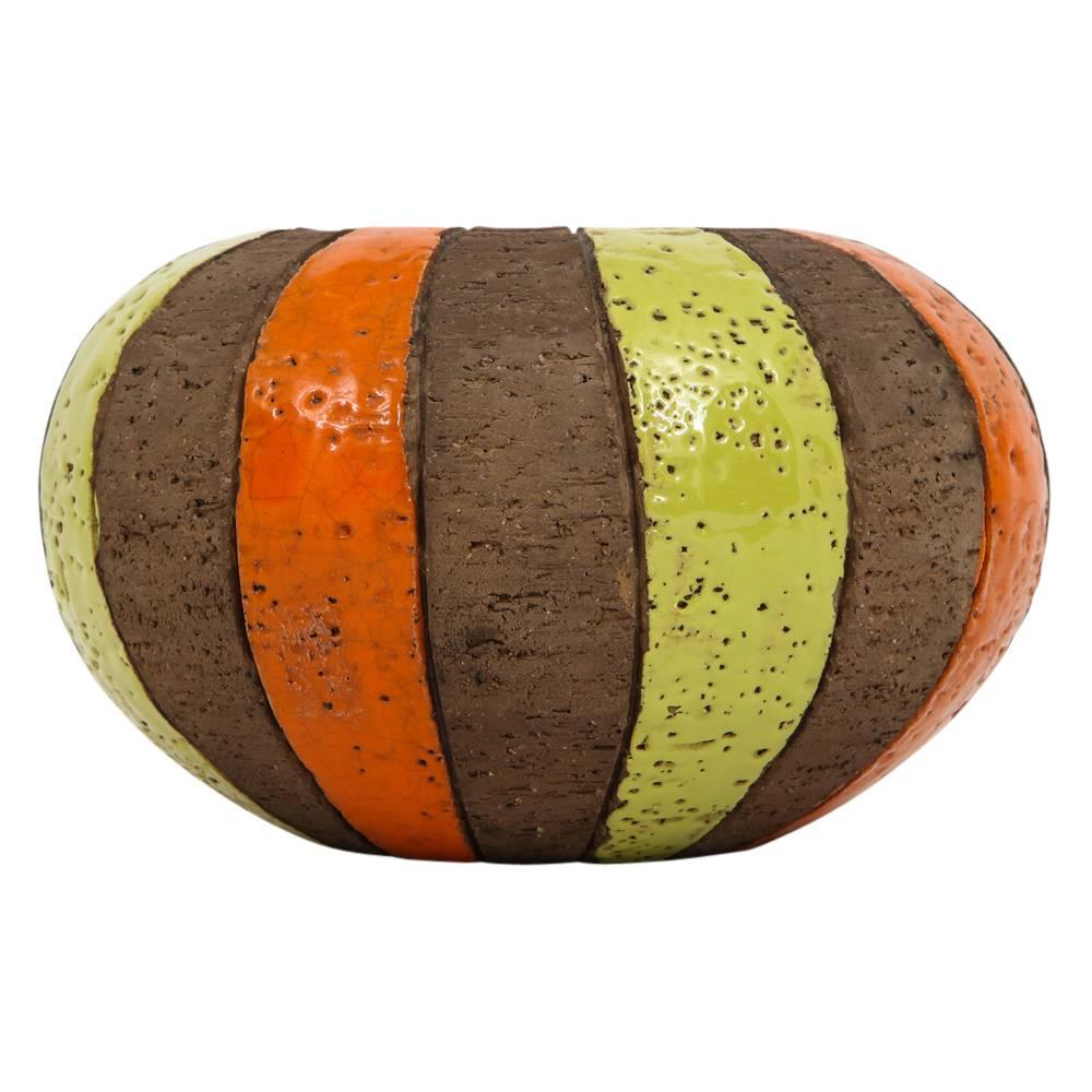 Bitossi-Vase, Keramik, maurische Streifen, Braun, Chartreuse, Orange, signiert im Zustand „Gut“ im Angebot in New York, NY