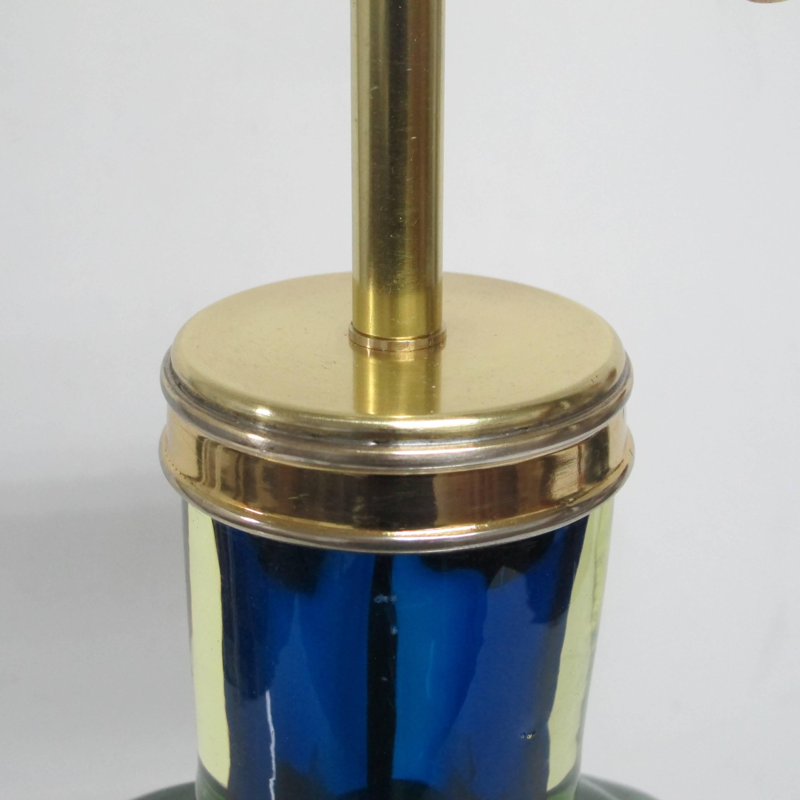 Murano Sommerso Italian Glass Lamp Blue Chartreuse Da Ros Cenedese, Italy, 1960s 4