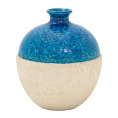 Bitossi Ceramic Vase Rimini Blue White Embossed, Italy, 1960s