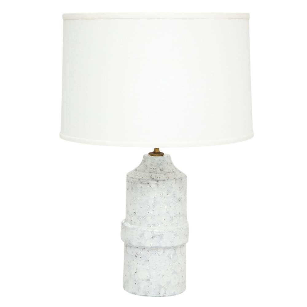 Bitossi Ceramic Table Lamp White Banded Signed, Italy, 1960s