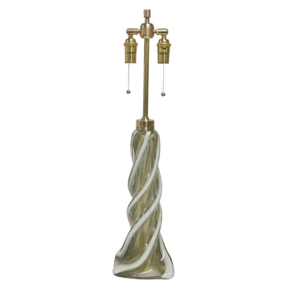 Modern Murano Glass Italian Table Lamps Sculpted Gold White Seguso, Italy, 1960s