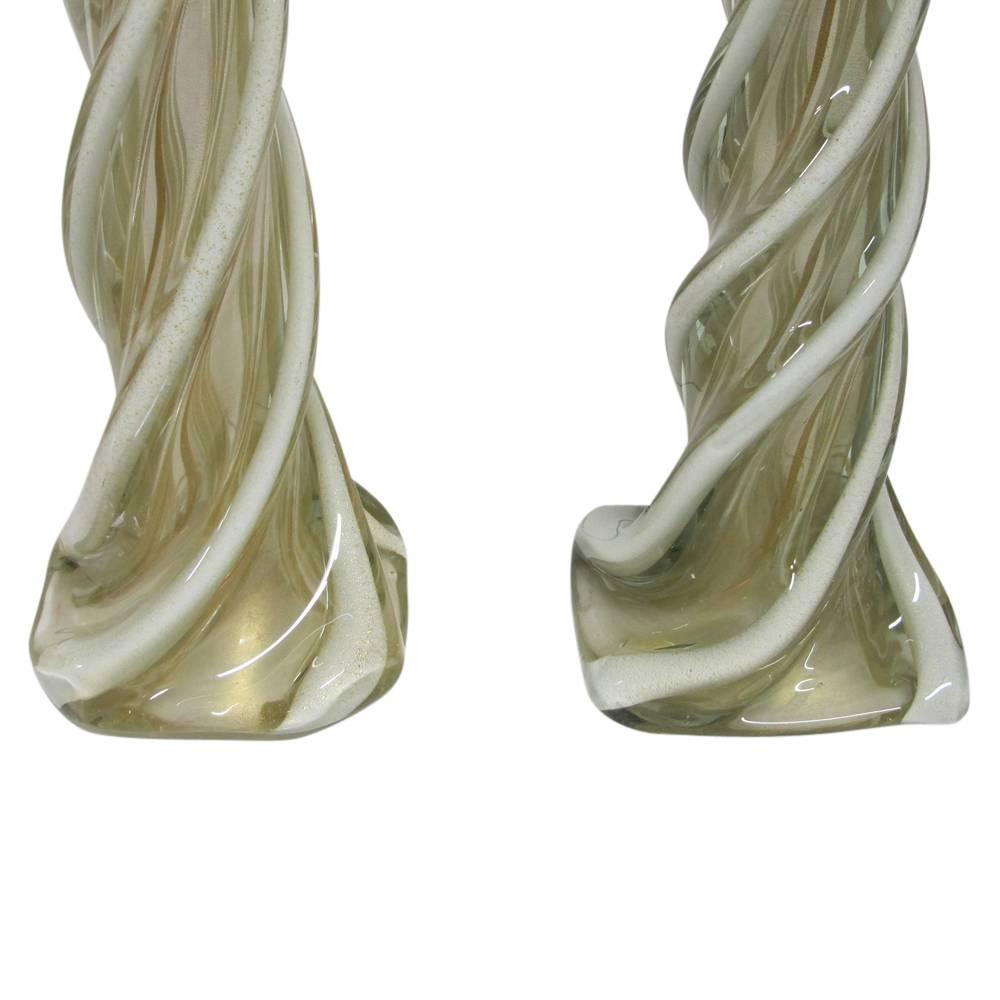 Murano Glass Italian Table Lamps Sculpted Gold White Seguso, Italy, 1960s 3
