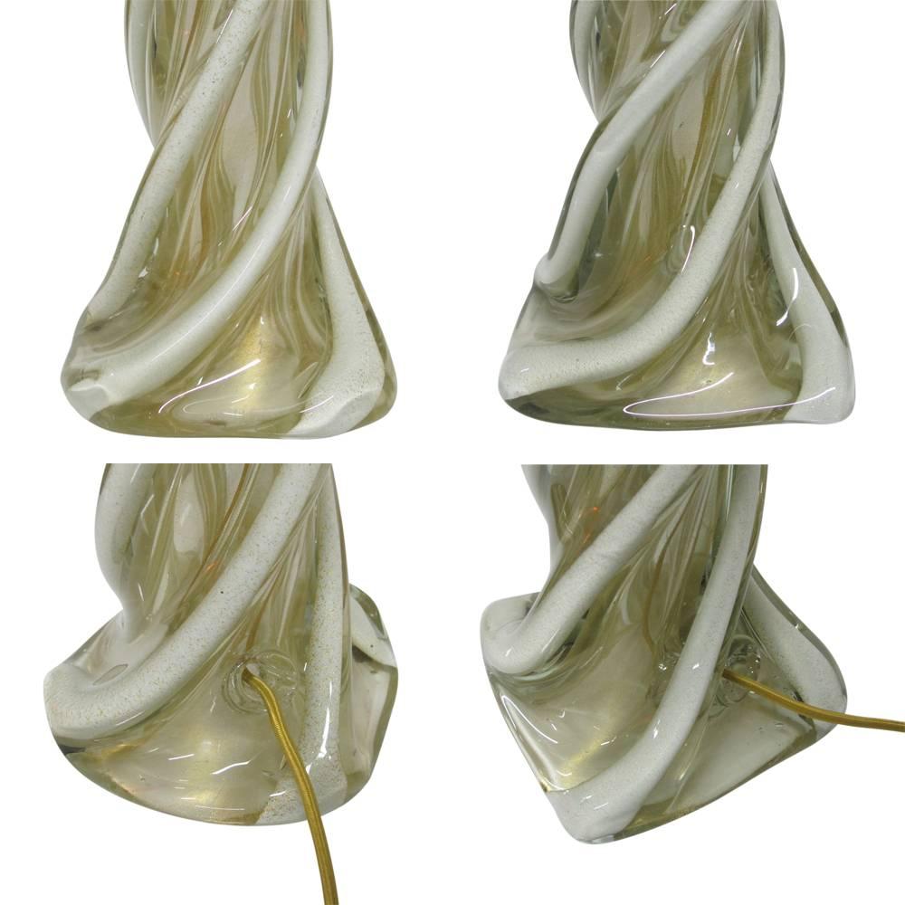 Murano Glass Italian Table Lamps Sculpted Gold White Seguso, Italy, 1960s 4