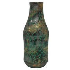 Raymor Bitossi Ceramic Vase Incised Gold Platinum Green Signed, Italy, 1960s 9