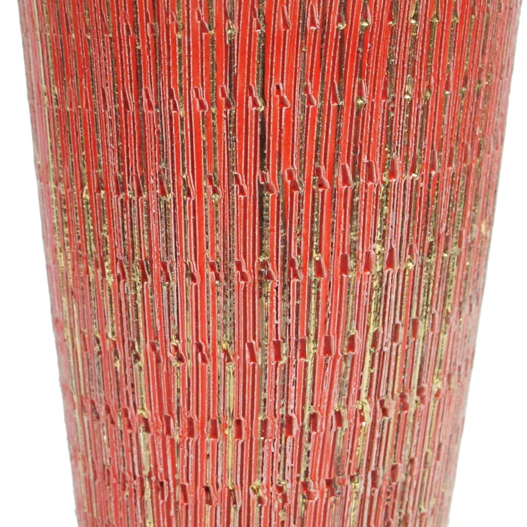 Mid-Century Modern Bitossi Seta Vase, Ceramic, Orange and Gold, Signed
