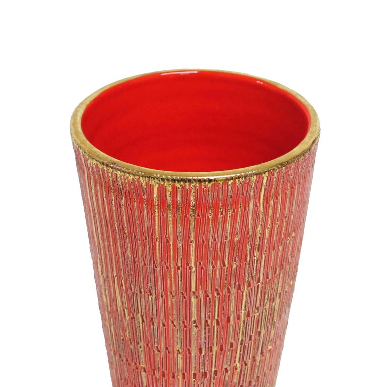 Bitossi Seta Vase, Ceramic, Orange and Gold, Signed In Good Condition In New York, NY