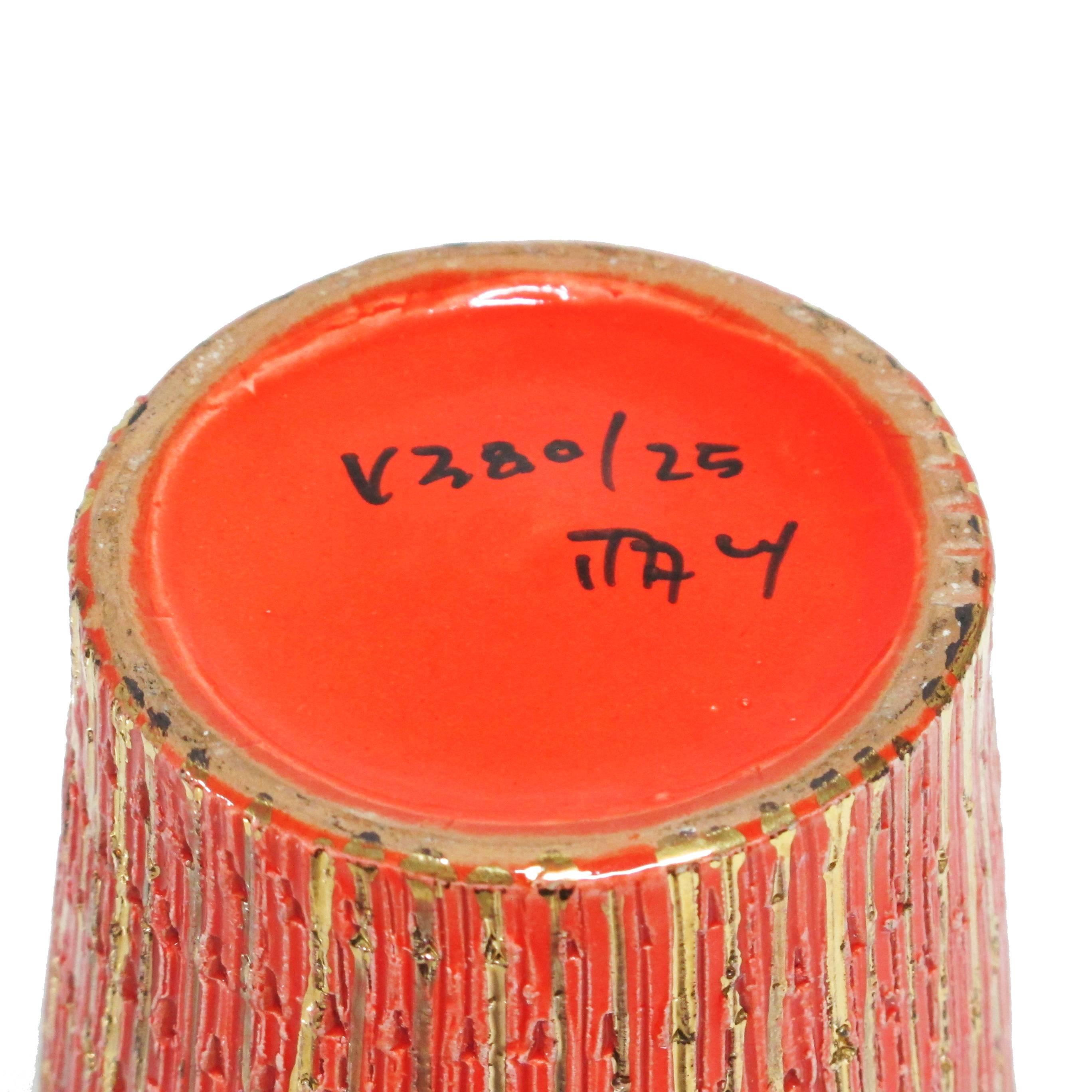 Glazed Bitossi Seta Vase, Ceramic, Orange and Gold, Signed