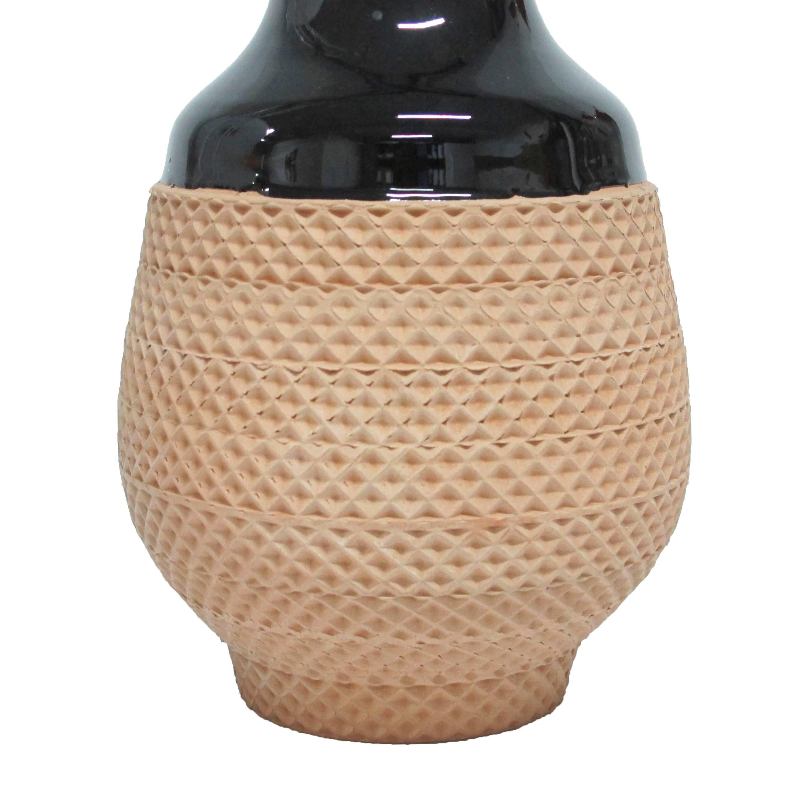 Bitossi Ceramic Vase Black Terracotta Impressed Textured Signed, Italy, 1970s In Excellent Condition In New York, NY
