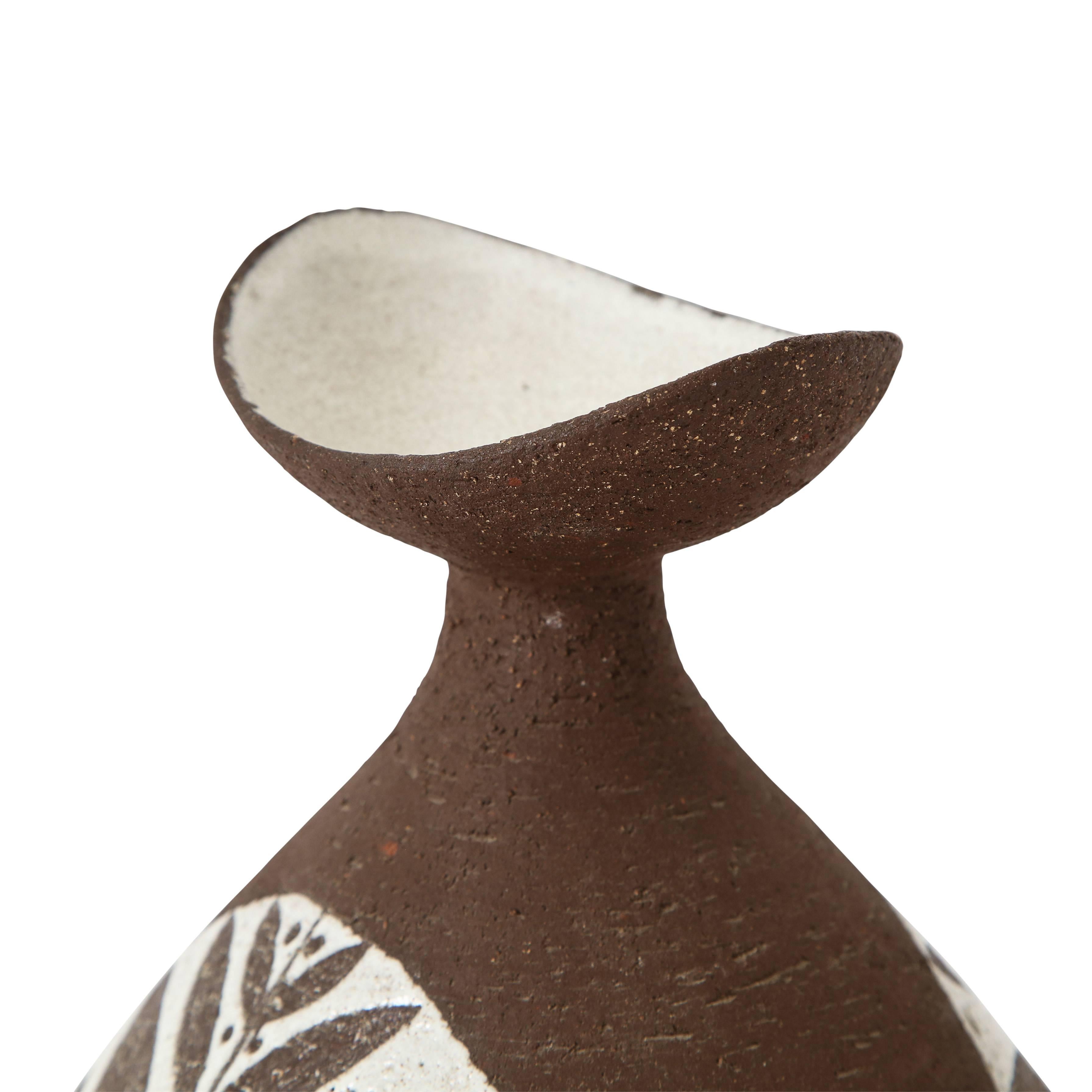 Danish Thomas Toft Vase, Ceramic Brown White, Signed