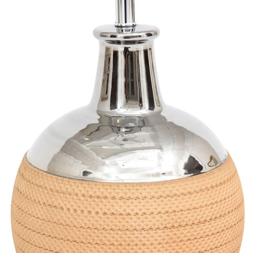Mid-Century Modern Bitossi Lamp, Ceramic, Metallic Silver Chrome, Textured Honeycomb For Sale