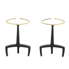 Deskey Andirons Brass Wrought Iron Bennett Signed, USA, 1960s 12