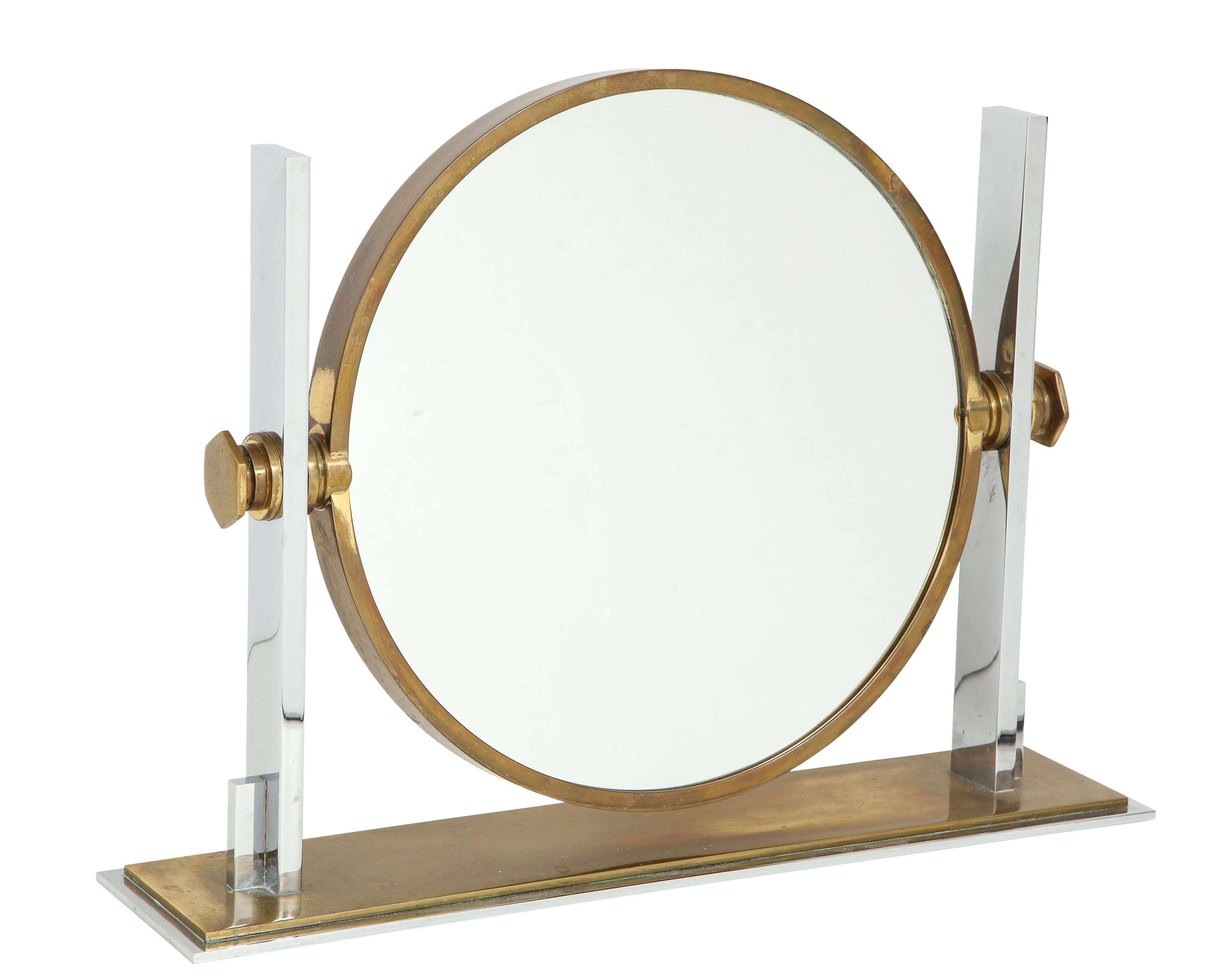 Mid-Century Modern Karl Springer Mirror, Brass and Chrome