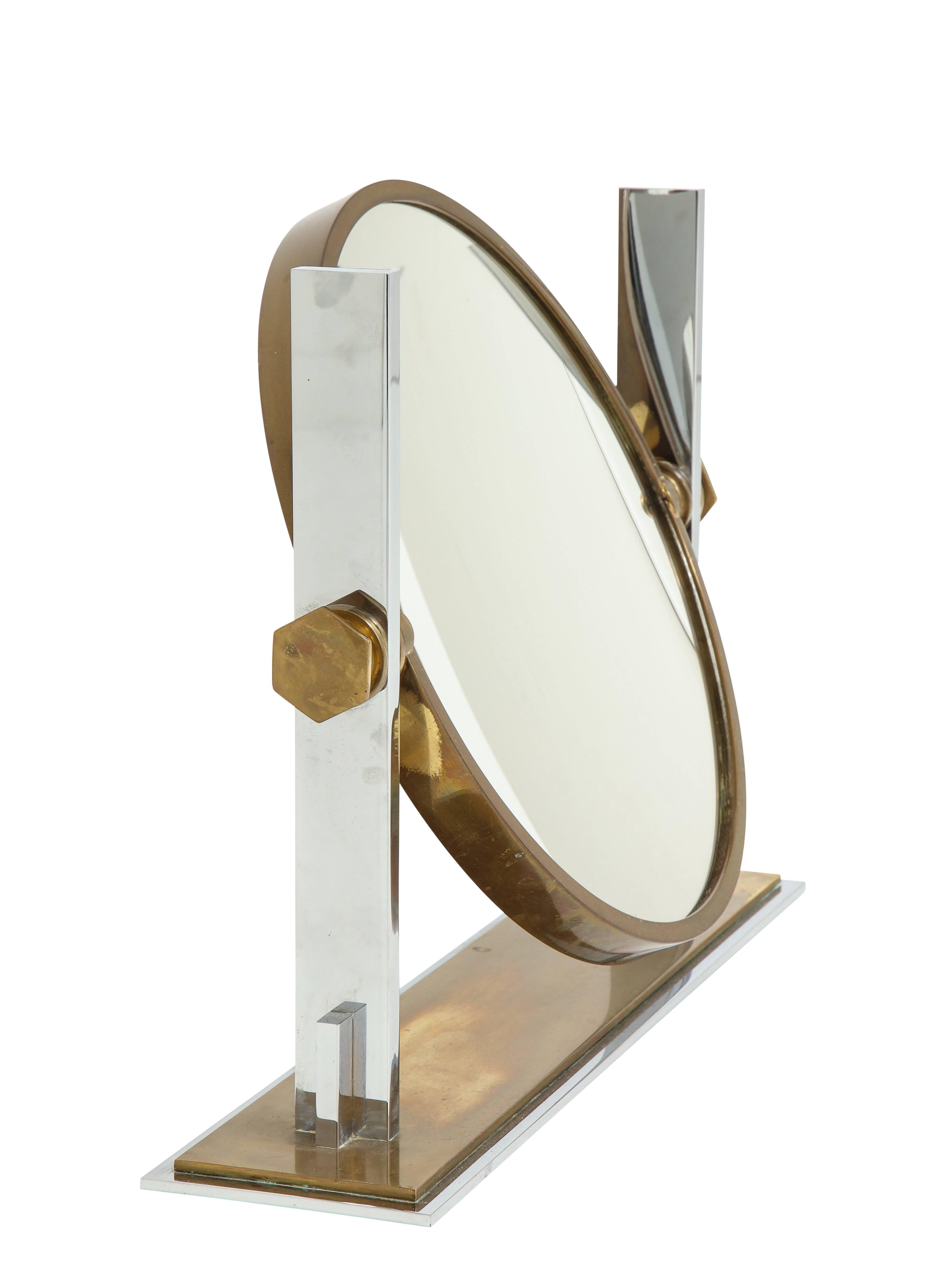 American Karl Springer Mirror, Brass and Chrome