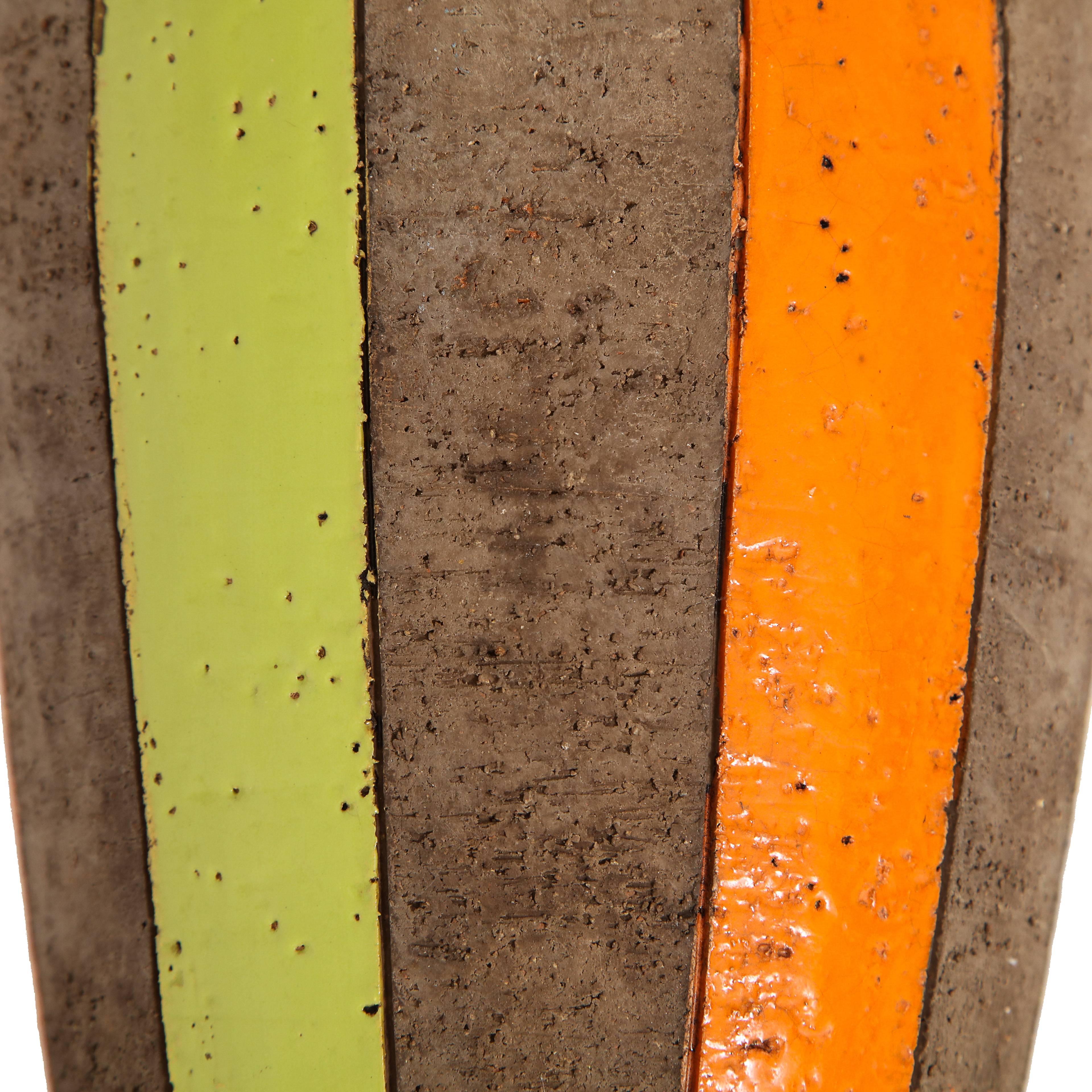 Mid-Century Modern Londi Bitossi Lidded Vase, Ceramic, Moorish Stripes, Chartreuse, Orange, Signed For Sale