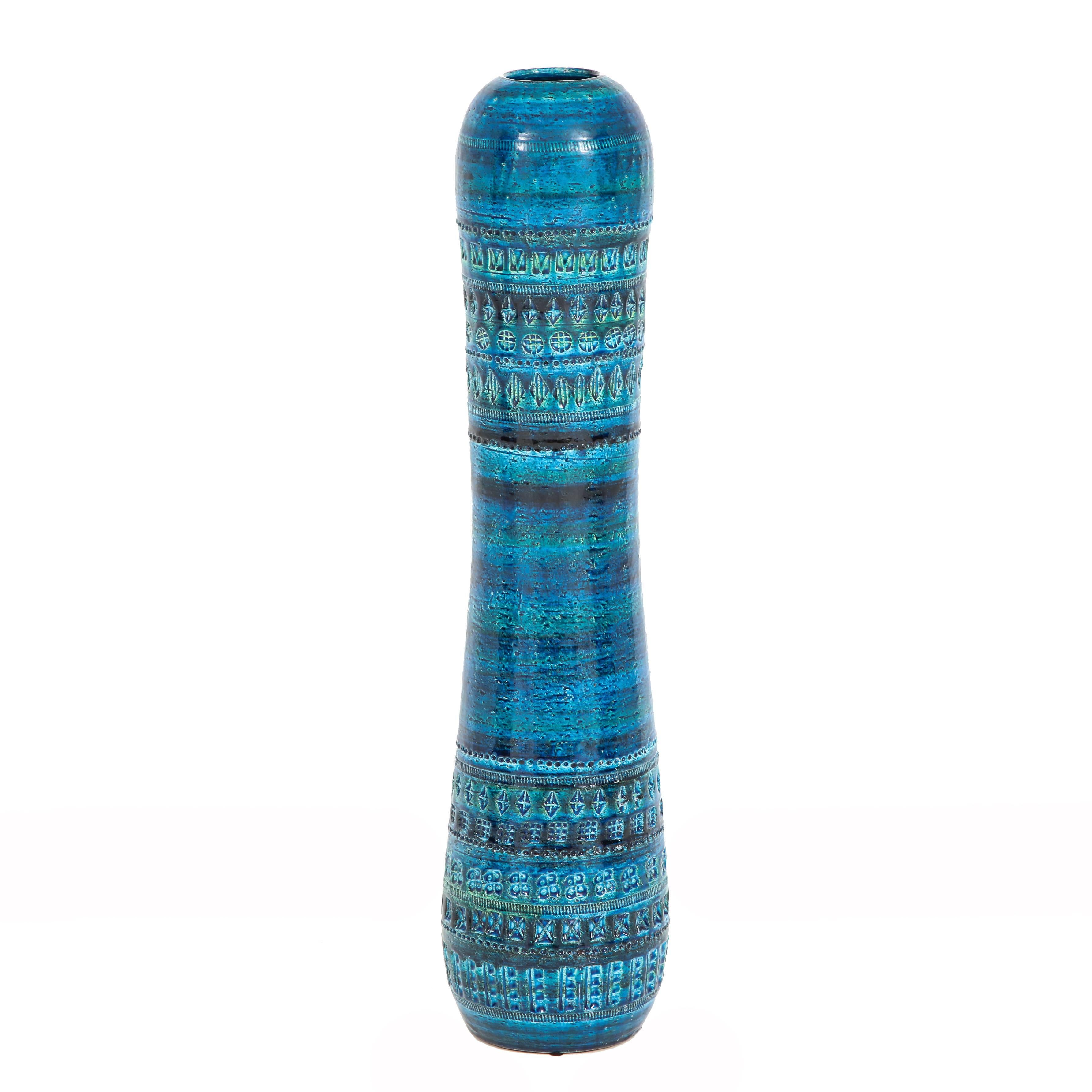 Modern Aldo Londi Bitossi Ceramic Vase Rimini Blue Signed, Italy, 1960s