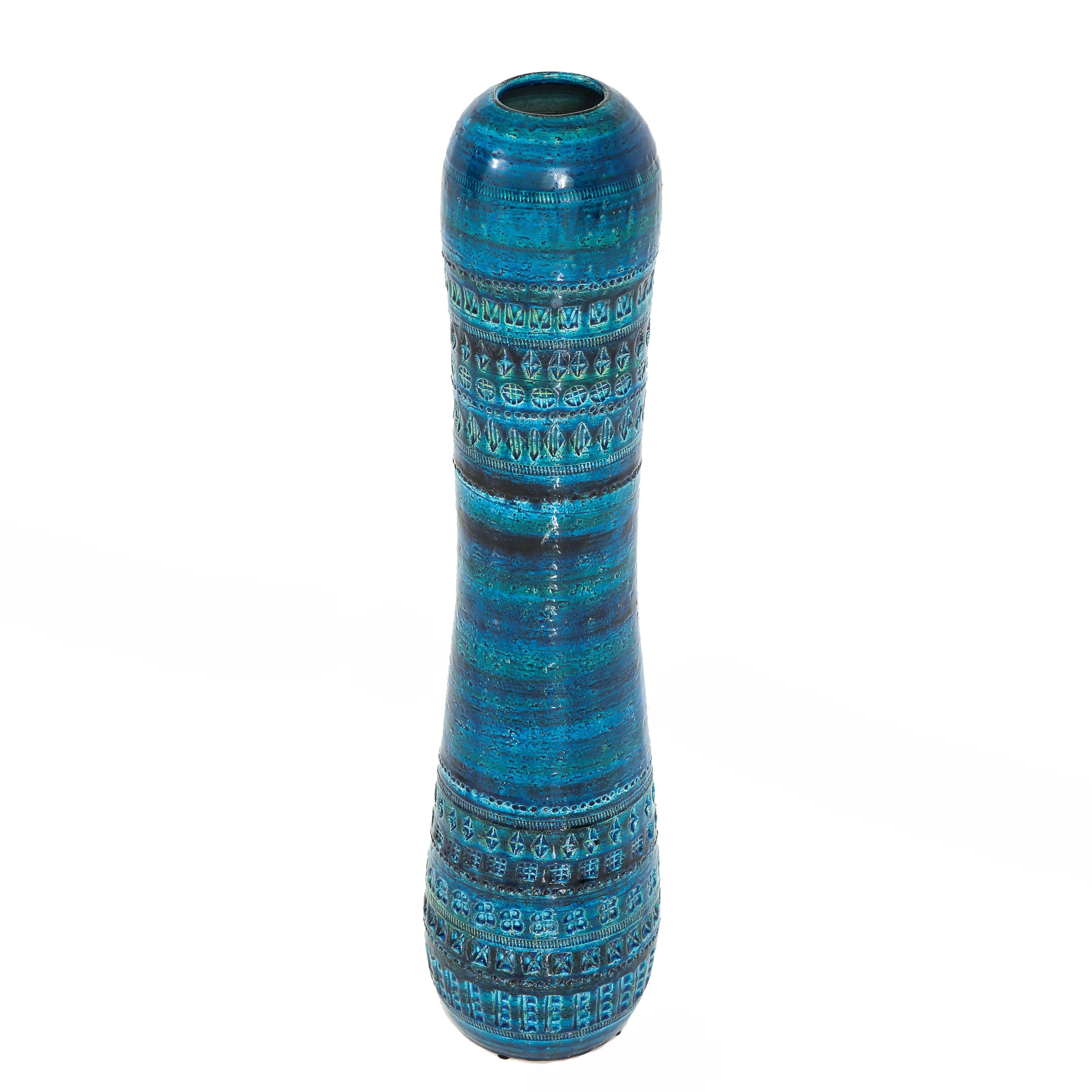 Italian Aldo Londi Bitossi Ceramic Vase Rimini Blue Signed, Italy, 1960s