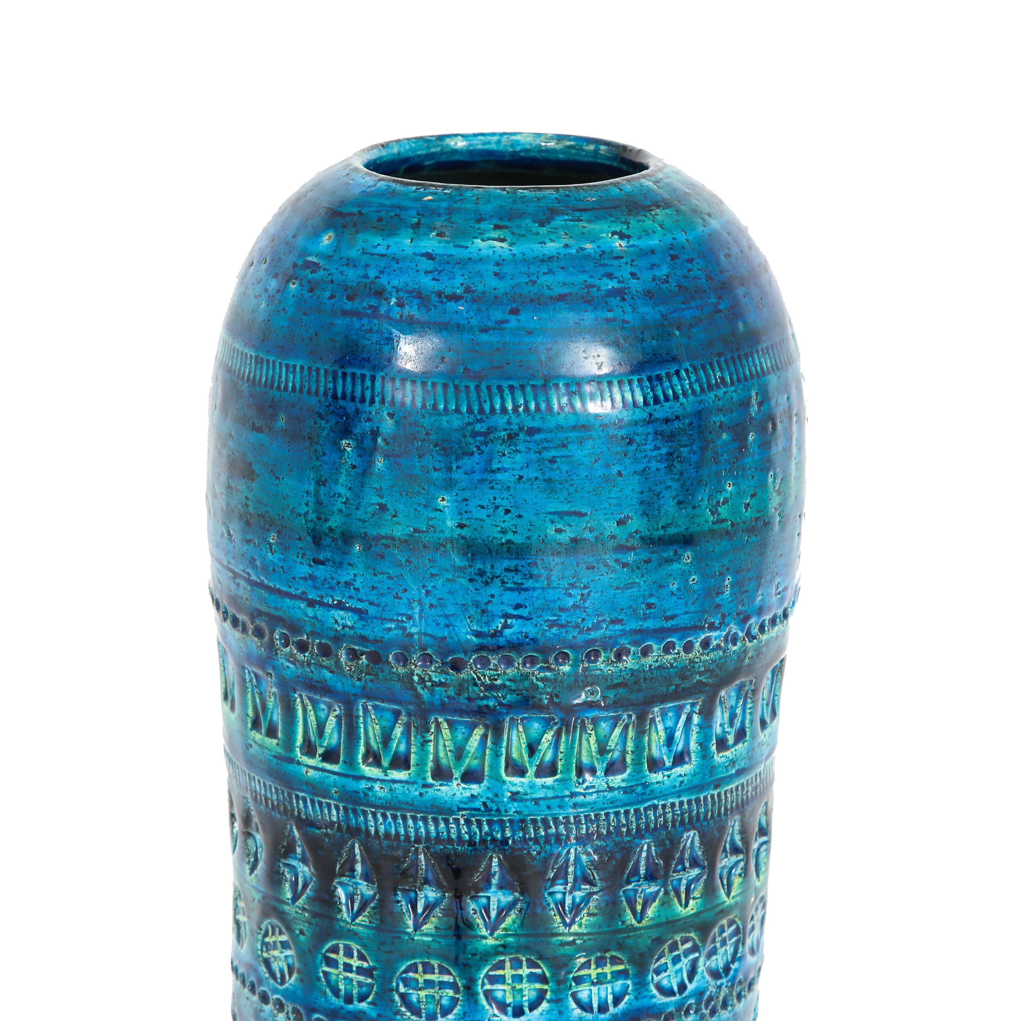 Glazed Aldo Londi Bitossi Ceramic Vase Rimini Blue Signed, Italy, 1960s