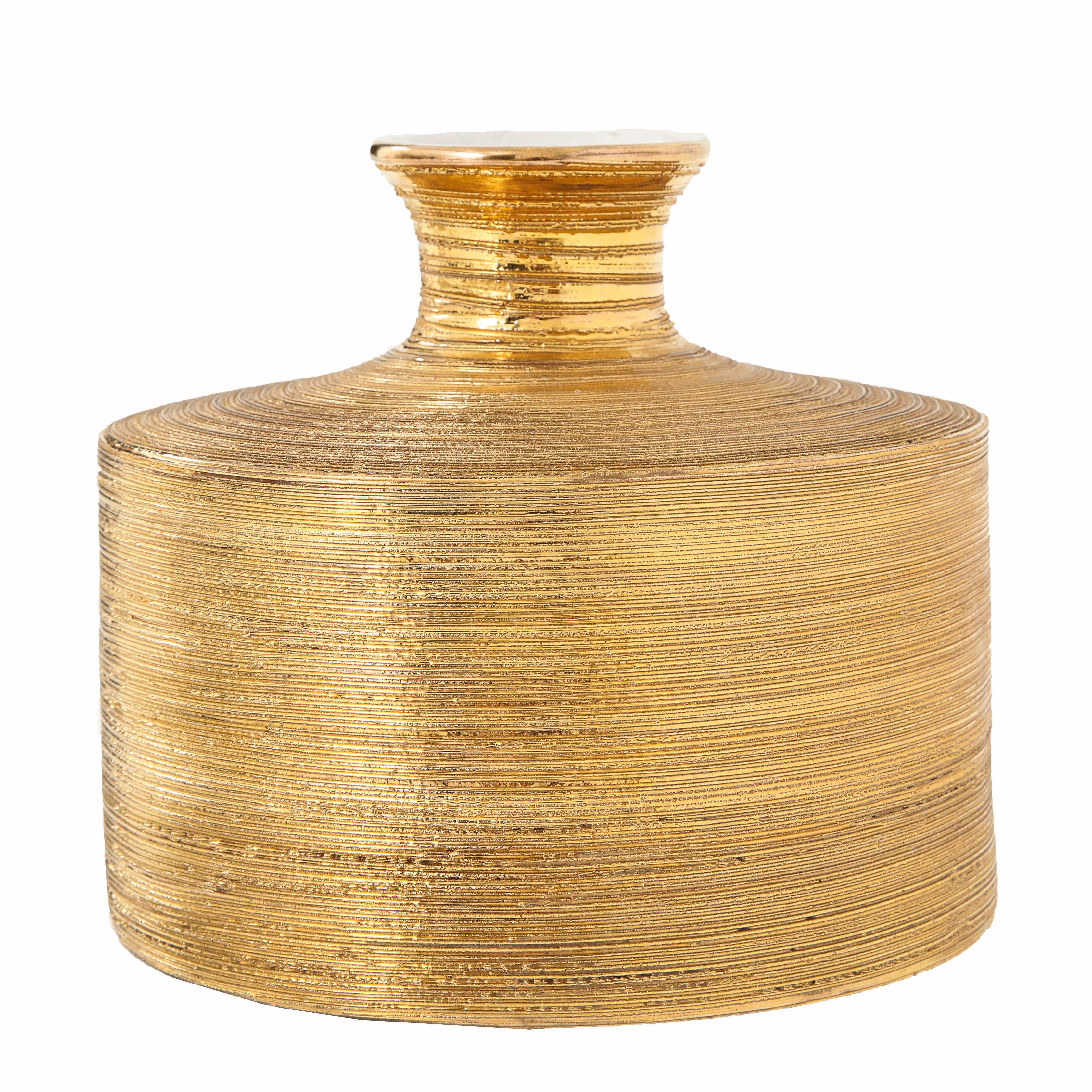 Modern Bitossi Ceramic Gold Vase Textured, Italy, 1960s