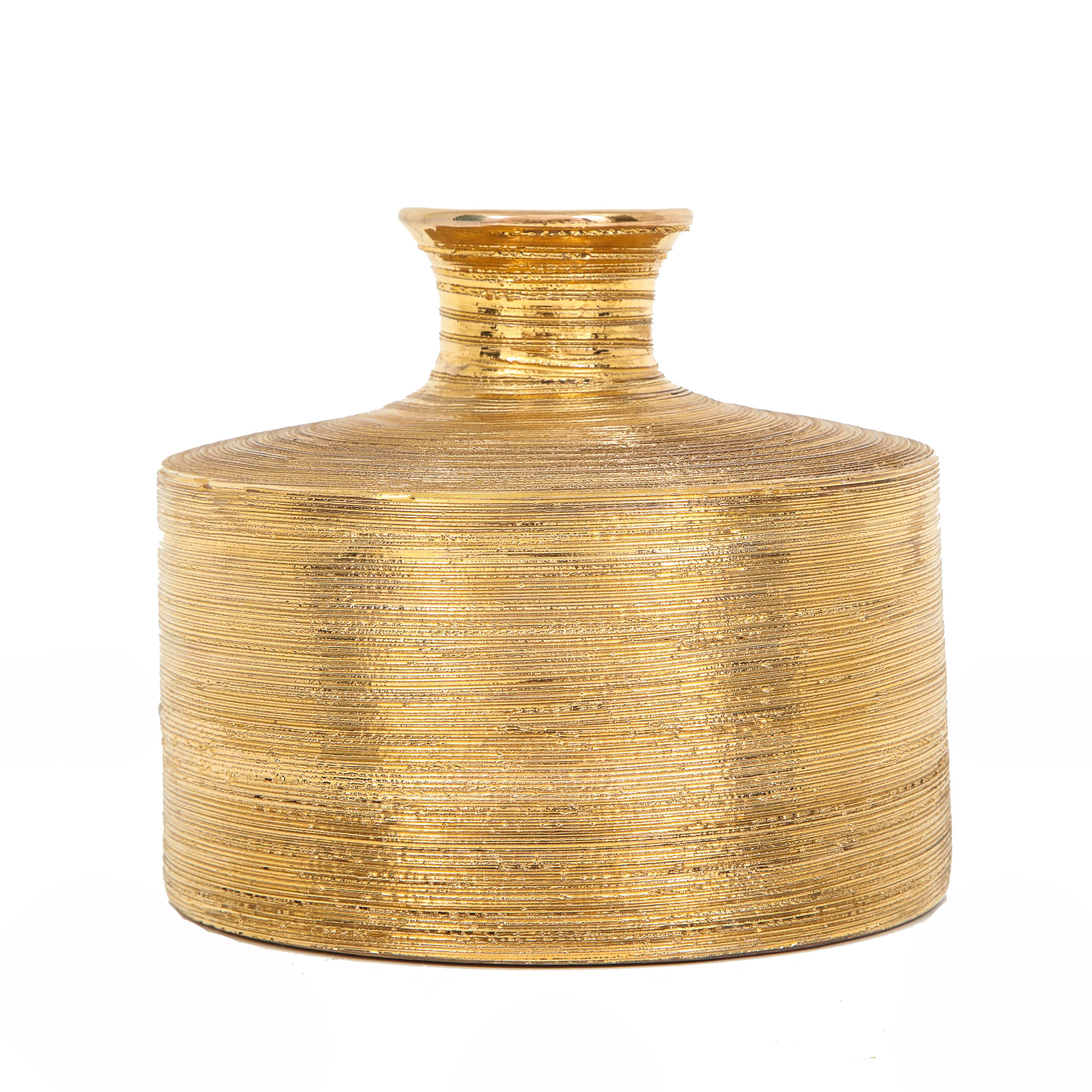 Italian Bitossi Ceramic Gold Vase Textured, Italy, 1960s