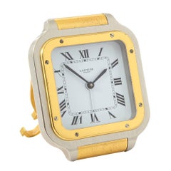 Cartier Uhr Quarz Santos Vergoldet Gebürsteter Stahl Signiert:: Frankreich:: 1980er Jahre